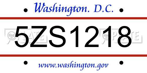 5ZS1218 District Of Columbia License Plate