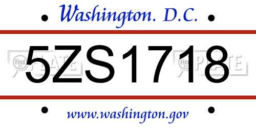 5ZS1718 District Of Columbia License Plate