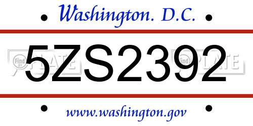 5ZS2392 District Of Columbia License Plate