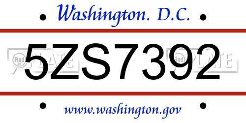 5ZS7392 District Of Columbia License Plate