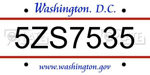 5ZS7535 District Of Columbia License Plate