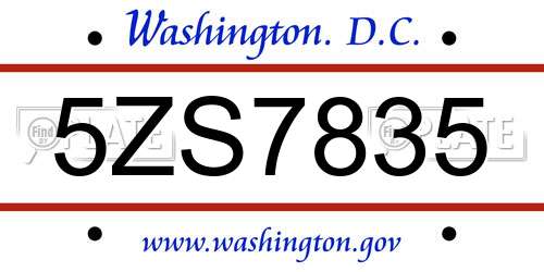 5ZS7835 District Of Columbia License Plate