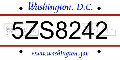 5ZS8242 District Of Columbia License Plate