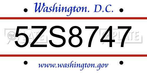 5ZS8747 District Of Columbia License Plate
