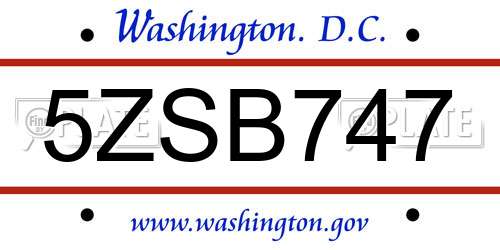 5ZSB747 District Of Columbia License Plate