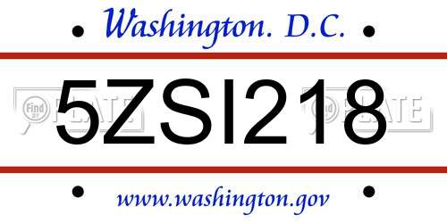 5ZSI218 District Of Columbia License Plate