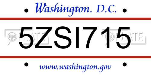 5ZSI715 District Of Columbia License Plate