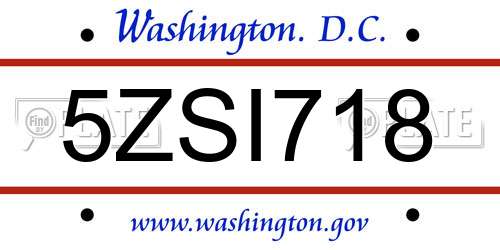 5ZSI718 District Of Columbia License Plate