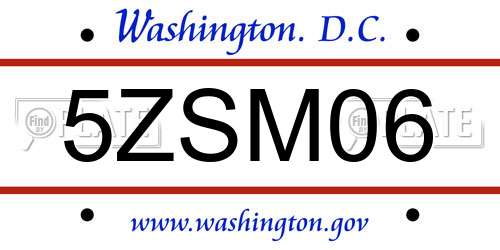 5ZSM06 District Of Columbia License Plate