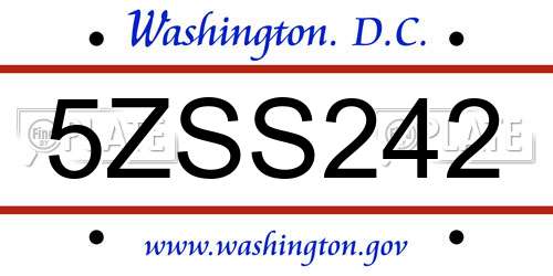 5ZSS242 District Of Columbia License Plate