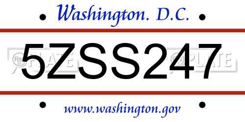 5ZSS247 District Of Columbia License Plate