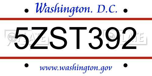 5ZST392 District Of Columbia License Plate