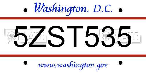 5ZST535 District Of Columbia License Plate