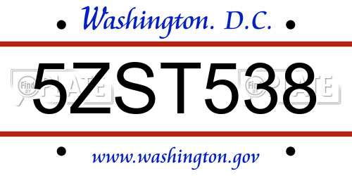 5ZST538 District Of Columbia License Plate