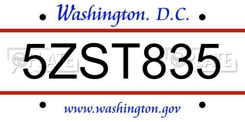 5ZST835 District Of Columbia License Plate