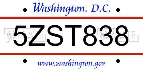5ZST838 District Of Columbia License Plate