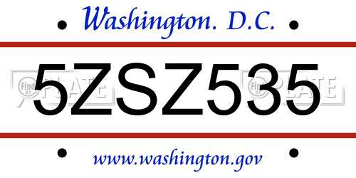 5ZSZ535 District Of Columbia License Plate