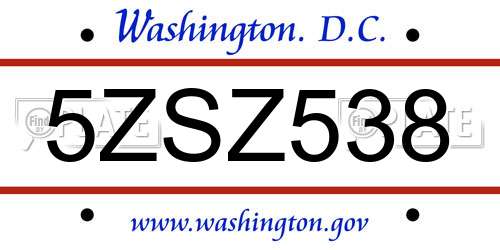 5ZSZ538 District Of Columbia License Plate
