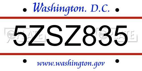 5ZSZ835 District Of Columbia License Plate