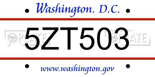 5ZT503 District Of Columbia License Plate