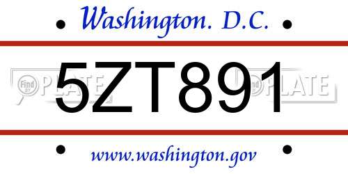 5ZT891 District Of Columbia License Plate