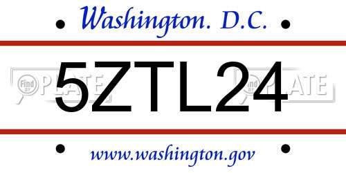 5ZTL24 District Of Columbia License Plate