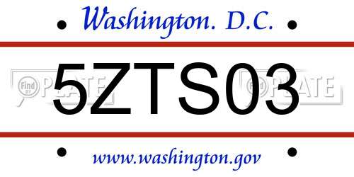 5ZTS03 District Of Columbia License Plate