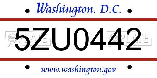 5ZU0442 District Of Columbia License Plate