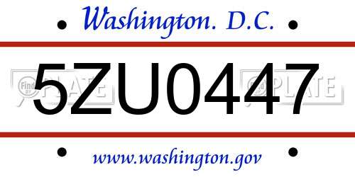 5ZU0447 District Of Columbia License Plate