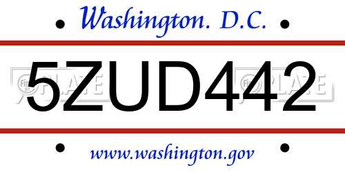 5ZUD442 District Of Columbia License Plate