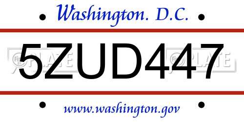 5ZUD447 District Of Columbia License Plate