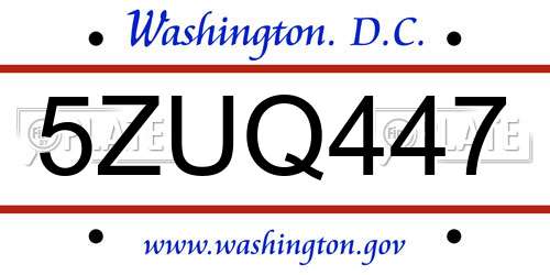 5ZUQ447 District Of Columbia License Plate