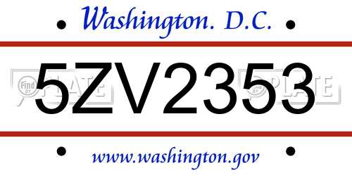5ZV2353 District Of Columbia License Plate