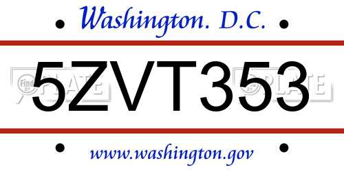 5ZVT353 District Of Columbia License Plate