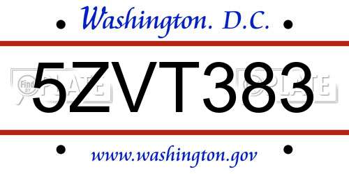 5ZVT383 District Of Columbia License Plate