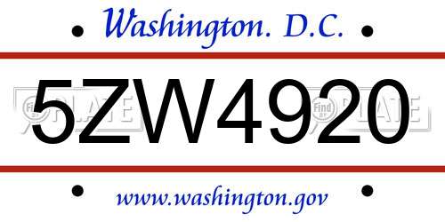 5ZW4920 District Of Columbia License Plate