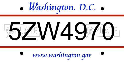 5ZW4970 District Of Columbia License Plate