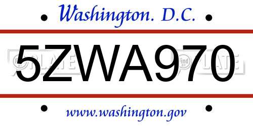 5ZWA970 District Of Columbia License Plate