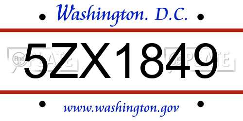 5ZX1849 District Of Columbia License Plate