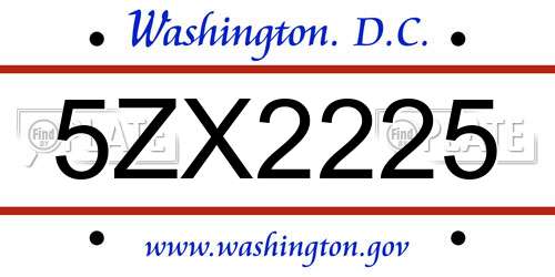 5ZX2225 District Of Columbia License Plate