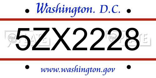 5ZX2228 District Of Columbia License Plate