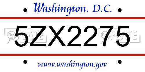 5ZX2275 District Of Columbia License Plate