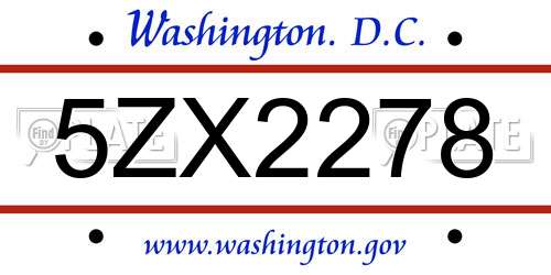 5ZX2278 District Of Columbia License Plate