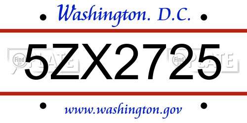 5ZX2725 District Of Columbia License Plate