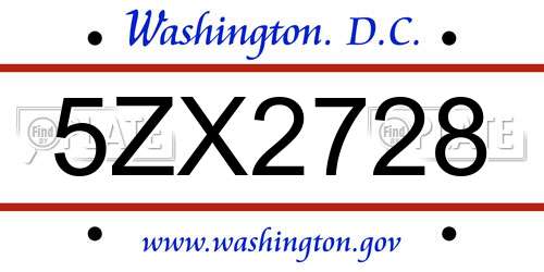 5ZX2728 District Of Columbia License Plate