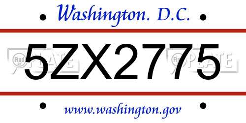 5ZX2775 District Of Columbia License Plate