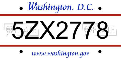 5ZX2778 District Of Columbia License Plate