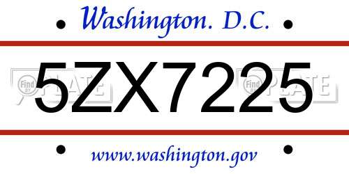 5ZX7225 District Of Columbia License Plate