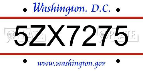 5ZX7275 District Of Columbia License Plate