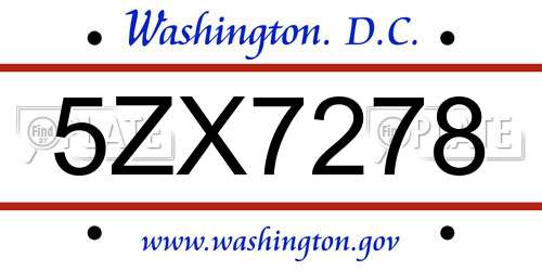 5ZX7278 District Of Columbia License Plate